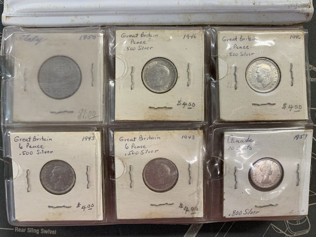 Foreign Coin collection!: countries represented to best of my knowledge........CANADA GREAT BRITAIN CUBA, NEW ZEALAND, INDIA GERMANY, HONG KONG, IRAQ, SPAIN, ITALY, SOME OF SLEEVES SAY SILVE ON THEM . they are estate items we