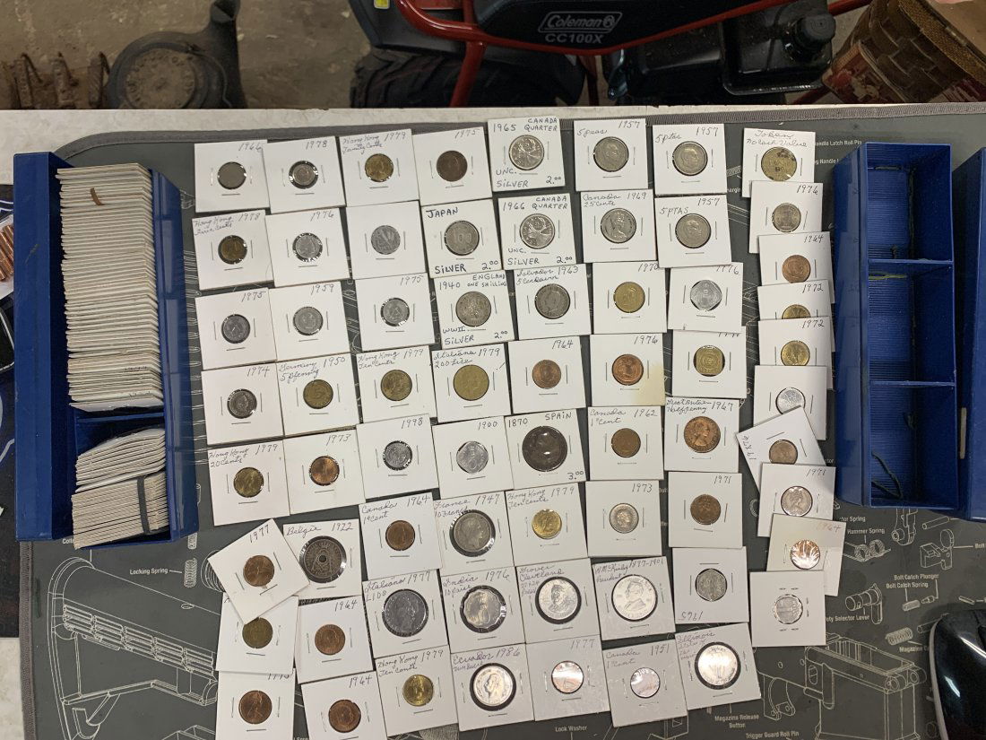 approx 200 foreign coin some silver old nd new: you get what you see in the pictures. WE WILL COMBINE SHIPPING