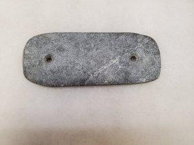 FLAT STONE WITH TWO TAPERED HOLES: READ ENTIRE DESCRIPTION BEFORE BIDDING PLEASE. SEE PICTURES AND YOU BE THE JUDGE OR STOP IN AND SEE THEM IN PERSON. ITEM(S) PICTURED NOT PERFECT; DINGS, DENTS, SCRATCHES, CHIPS, BREAKS MAY BE PRESENT.