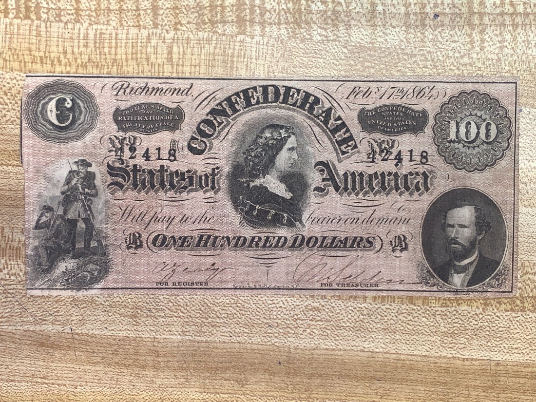 100 confederate Bill: Hand cut and authentic ink nice! Small pin hole it appears above the AThis was a previous lot that went unpaid so if you win pleasePay! If an item is graded or priced those are the opinions of the pas