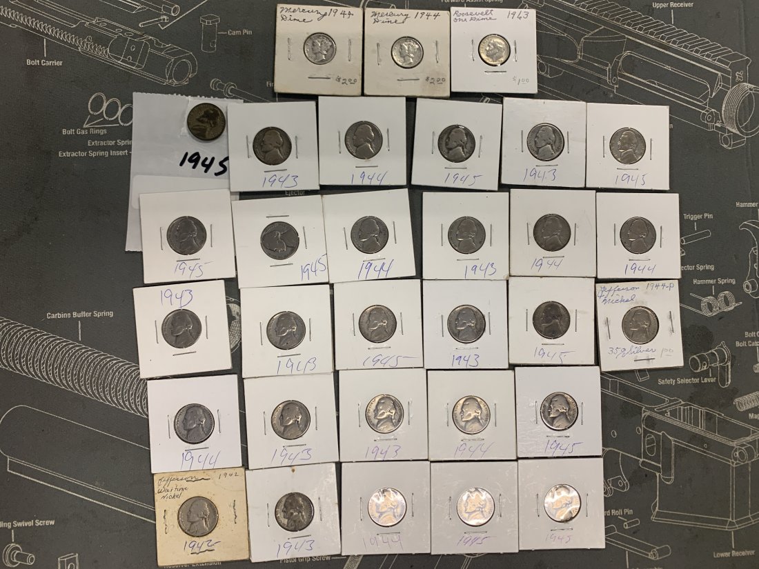 31 silver coins, 28 war nickles and 3 dimes: pictures serve as your description . USE PICTURES AND ASK QUESTIONS BEFORE YOU BID OR BUY.WE WILL COMBINE SHIPPING