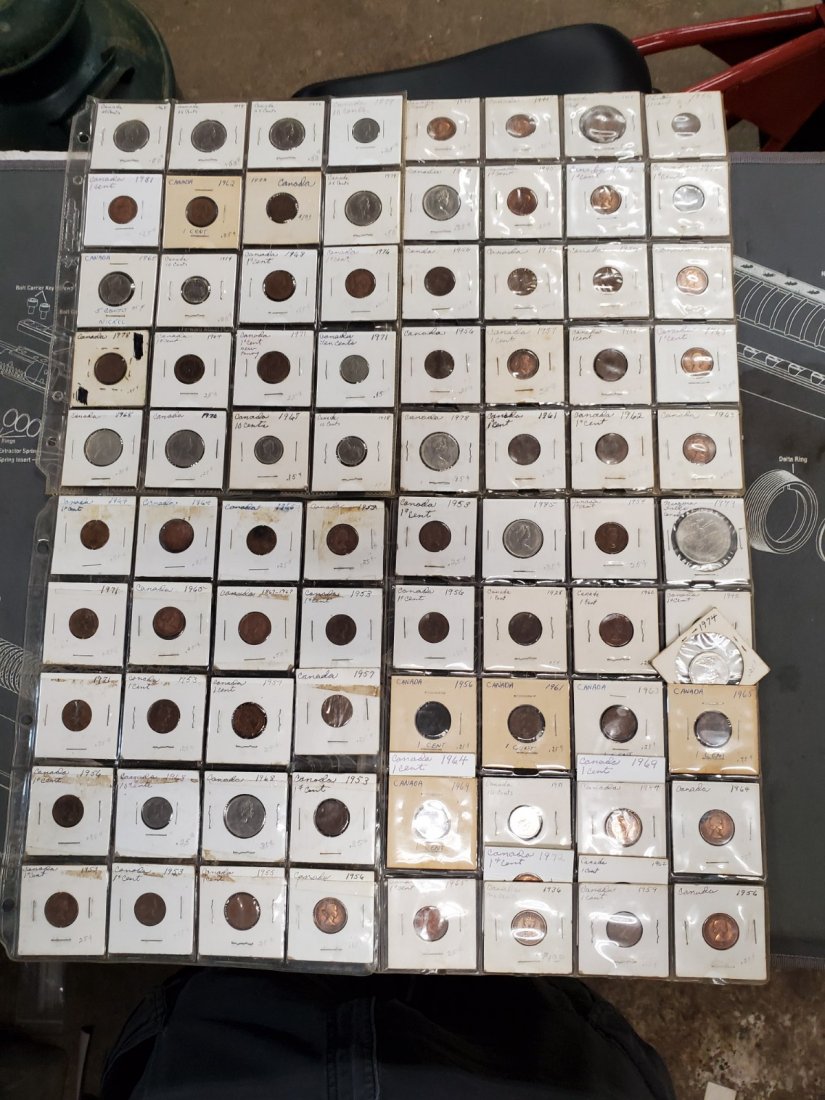 4 SHEETS OF CANADIAN COINS: VARIOUS CANADIAN COINS. SOME NOT CURRENCY, LIKE ONE IS A NIAGARA FALLS COIN. SEE PICTURES TO SEE WHAT YOU'RE GETTING! REMEMBER WE HAVE NO IDEA AS TO THE CONDITION OF THESE ITEMS, STUDY PICTURES CLOSEL