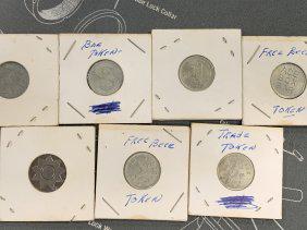 7 TRADE TOKENS, BEER, BAR, MERCANTILE SLOT AND UNKOWN: TRACY BAR 2145 TOKEN,SWAB 475, ACE BOX BAR JOHN M MAUER, SUN LOOKING ONE, MATT WEBER E. 7TH ST 5 CENTS, MIDWEST NOVELTY & SUPPLY J K TOKEN SEE PICTURES YOU GET WHAT YOU SEEEE! \GRADES ON THE SLEEVES A
