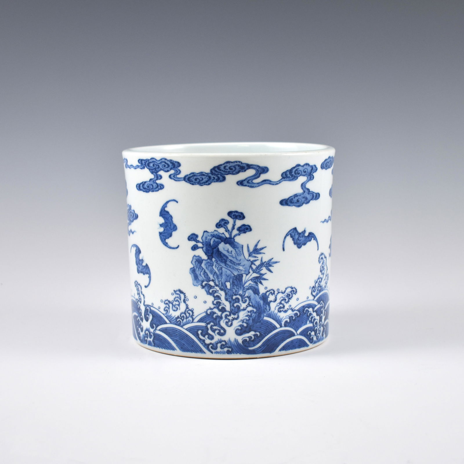 QING JIAQING BLUE & WHITE FU BATS BRUSH POT (1 of 5)