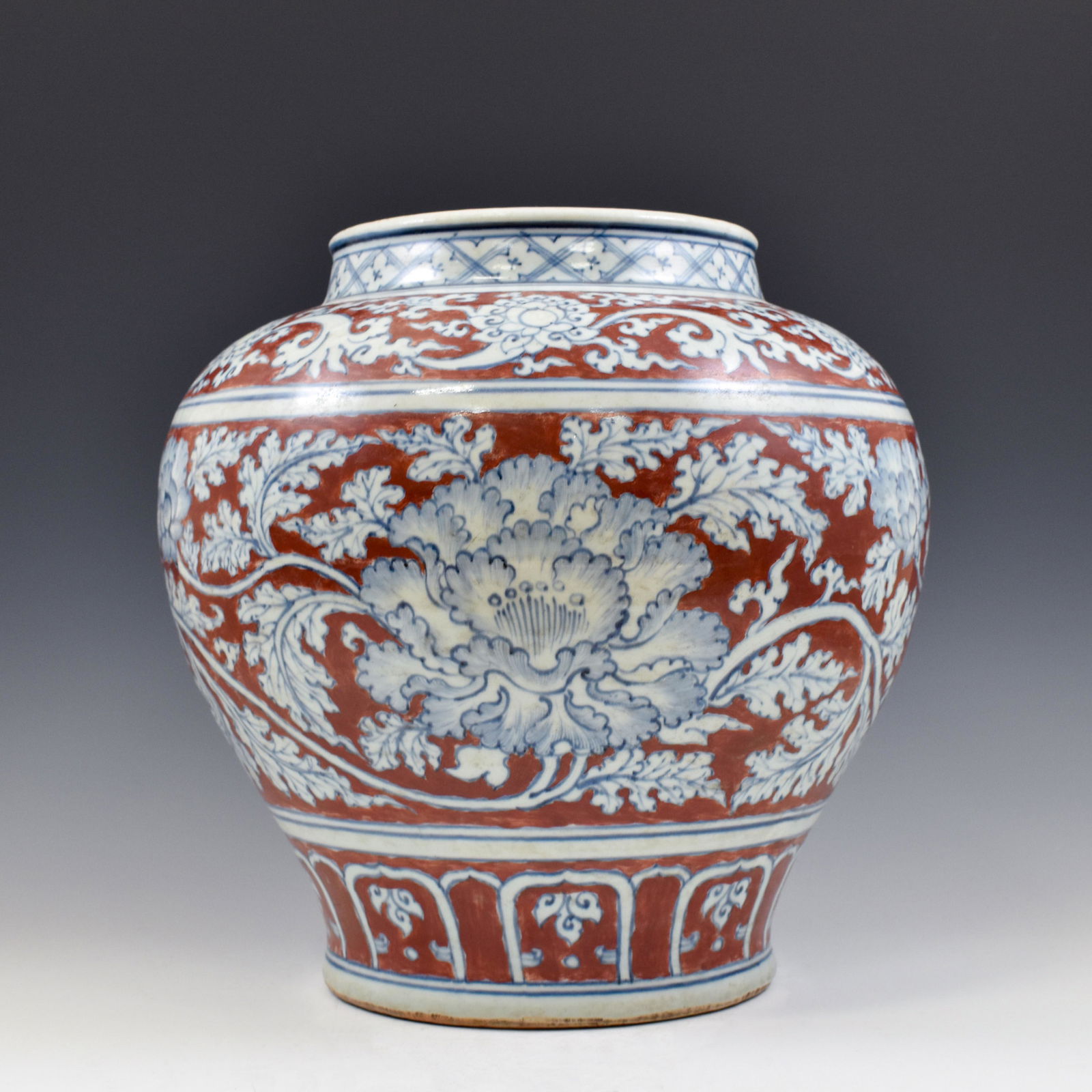BLUE & WHITE REVERSED RED PEONY JAR (1 of 8)