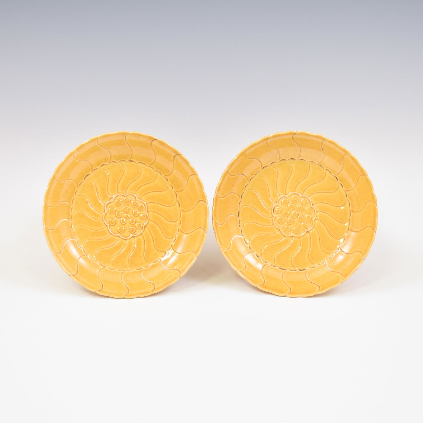 YONGZHENG FLORI-FORM RIM YELLOW MONOCHROME CARVED PLATE (1 of 7)