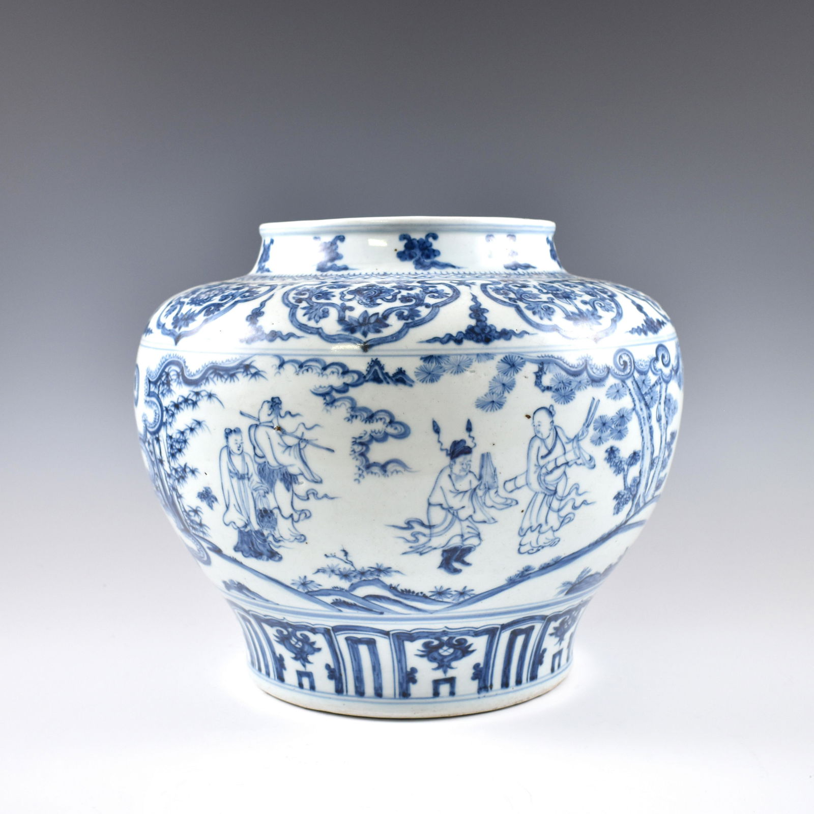 MING BLUE & WHITE FIGURINES & LANDSCAPE JAR (1 of 8)
