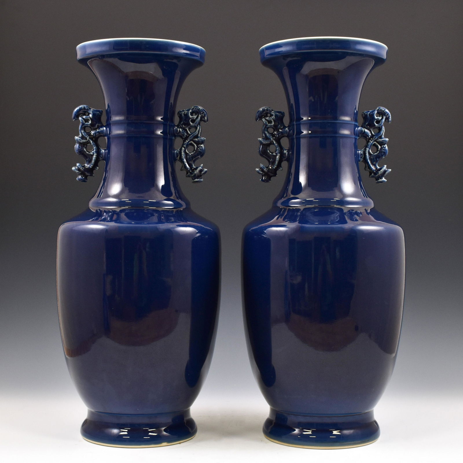 PAIR LARGE COBALT BLUE MONOCHROME VASES (1 of 8)
