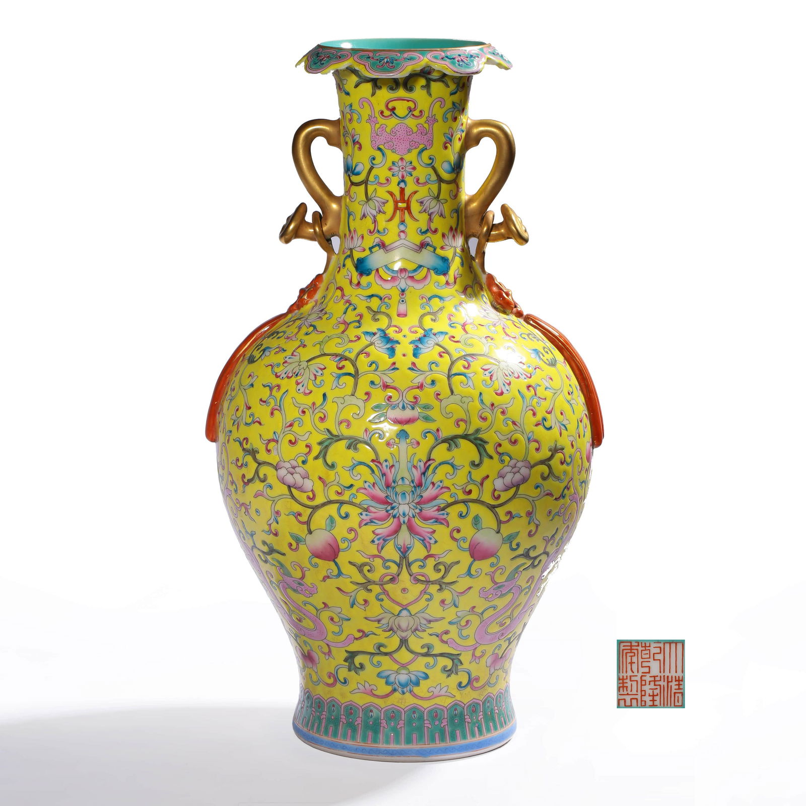 A YANGCAI YELLOW GROUND FLORAL DRAGON PATTERN RIBBON (1 of 5)