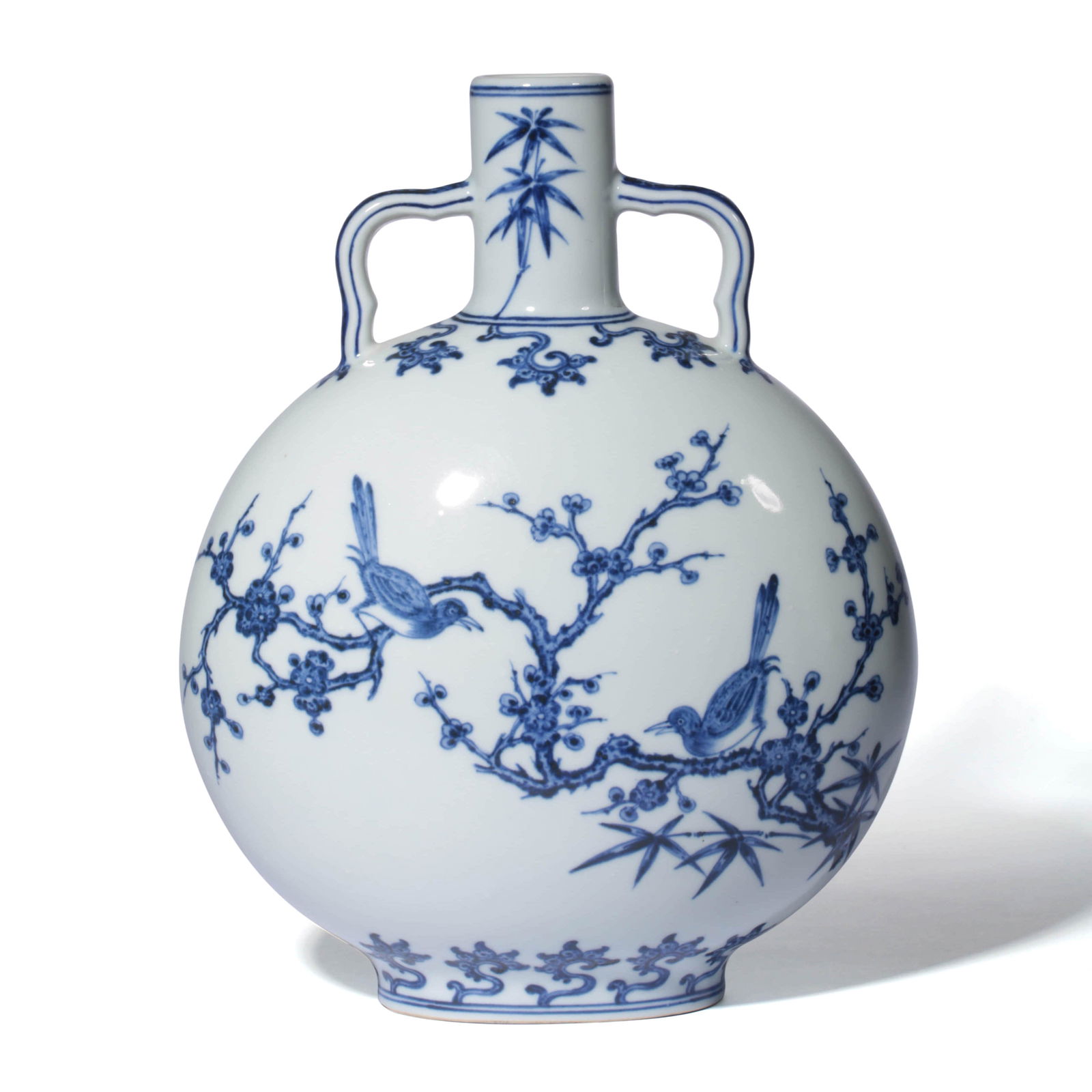 A BLUE AND WHITE FLOWER & BIRD PATTERN PORCELAIN VASE (1 of 6)
