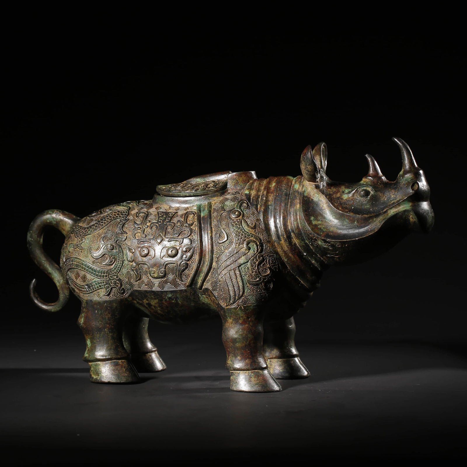 A BEAST & CHI-DRAGON PATTERN BRONZE RHINOCEROS-SHAPED (1 of 5)