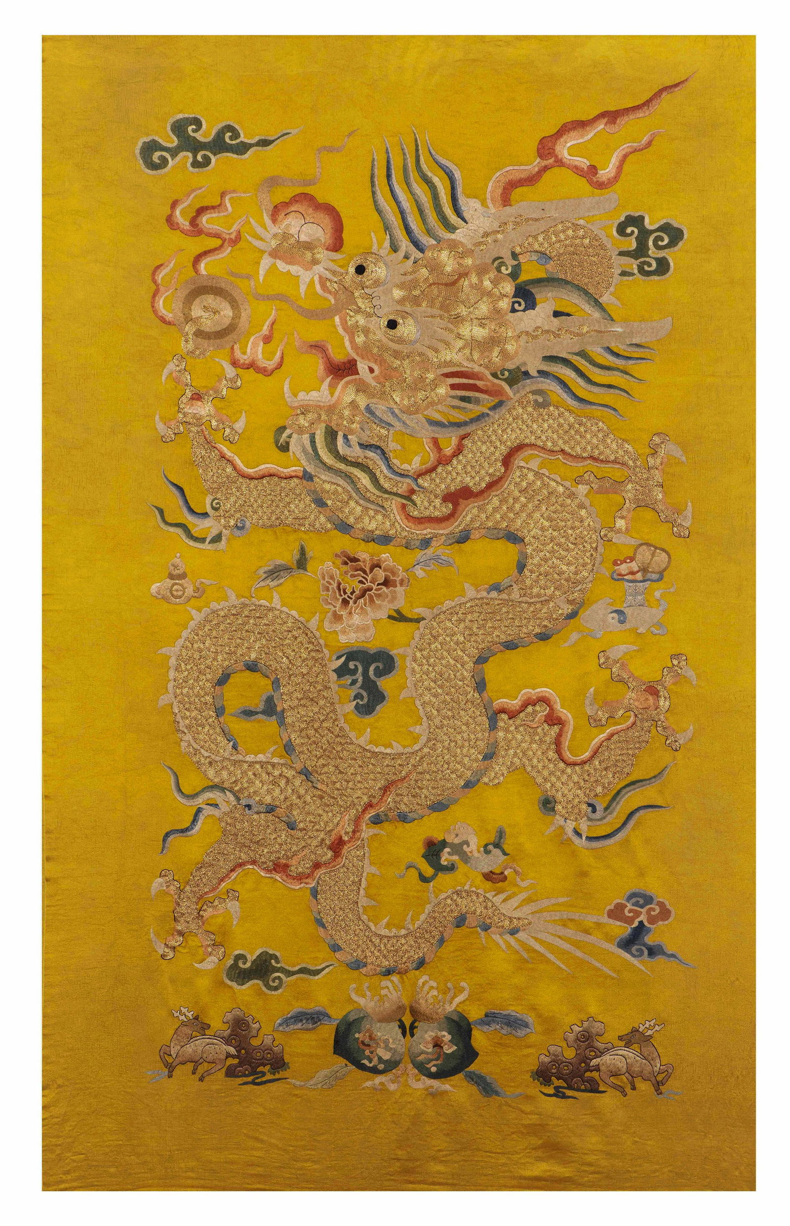 GOLDEN DRAGON MOTIF ON YELLOW GROUND SILK PANEL (1 of 8)