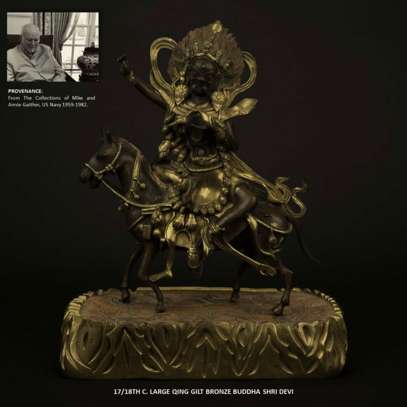 17/18TH C LARGE QING GILT BRONZE BUDDHA SHRI DEVI (1 of 11)