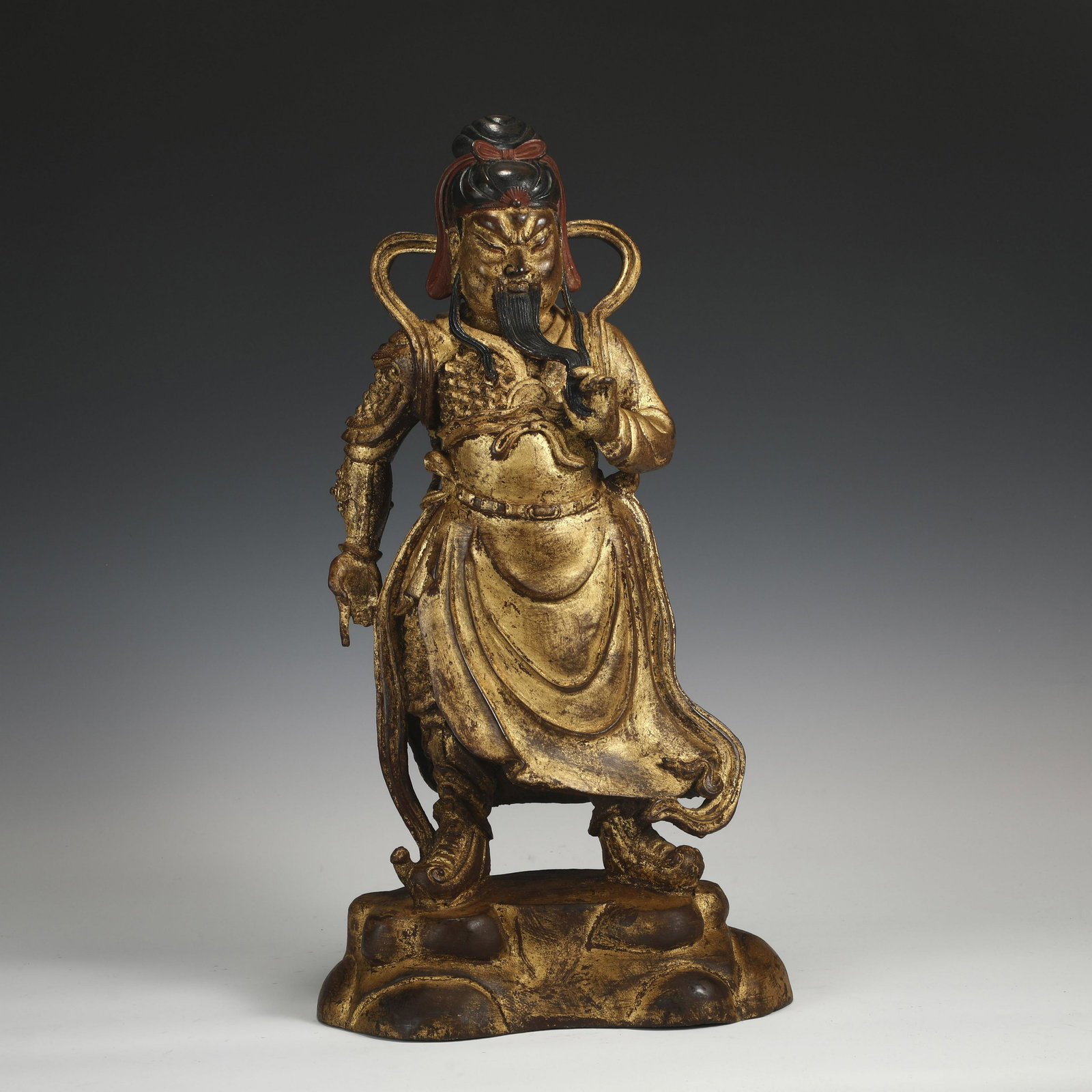 MING GILT BRONZE STANDING BUDDHA DEITY FIGURE OF VAISHNAVA (1 of 9)