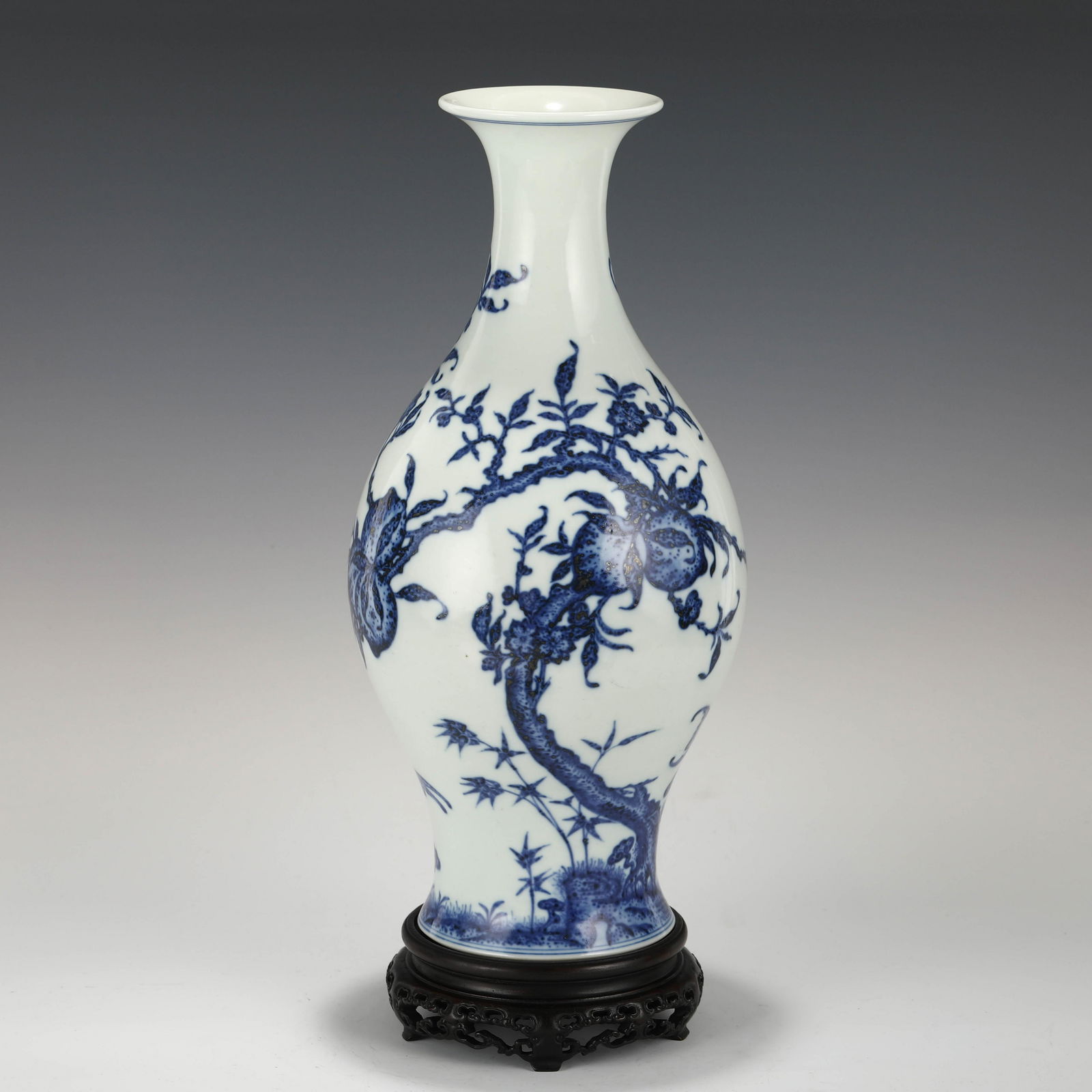 YONGZHENG BLUE & WHITE POMEGRANATE WILLOW VASE ON STAND (1 of 10)
