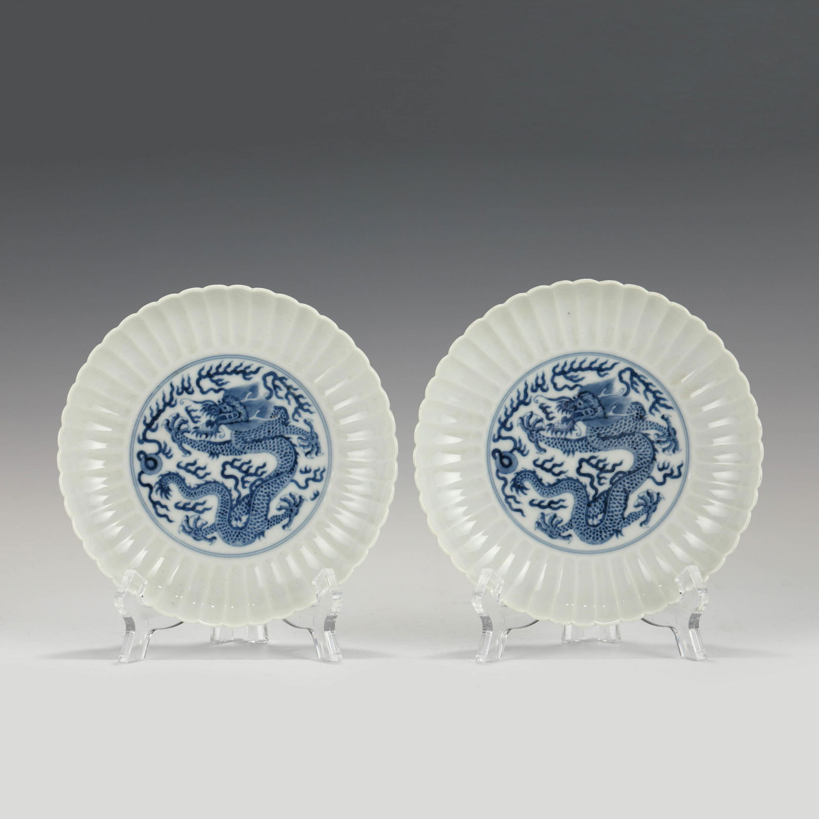 PAIR OF YONGZHENG BLUE & WHITE DRAGON PLATES (1 of 10)