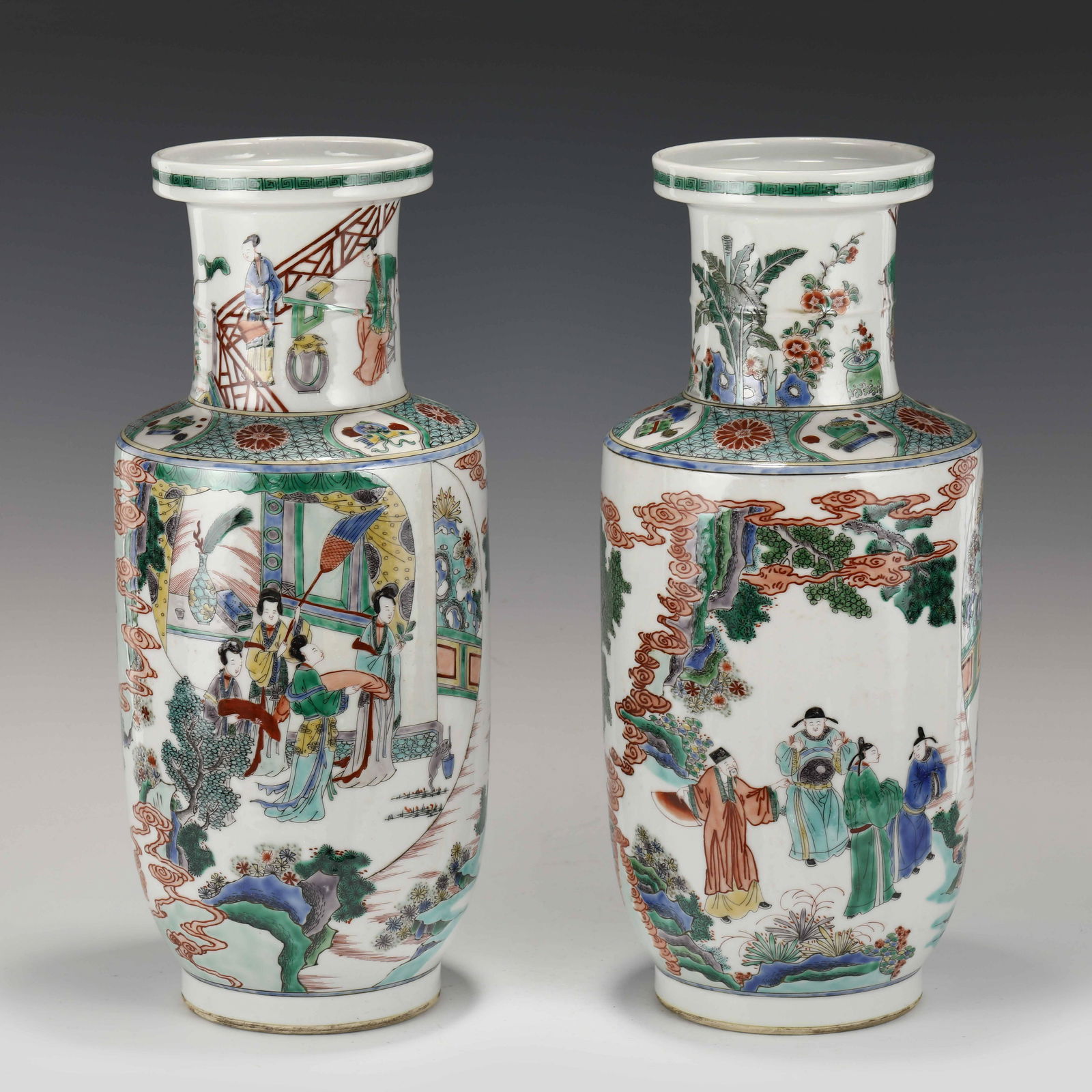 PAIR OF KANGXI COLORFUL BOTTLE VASES (1 of 10)