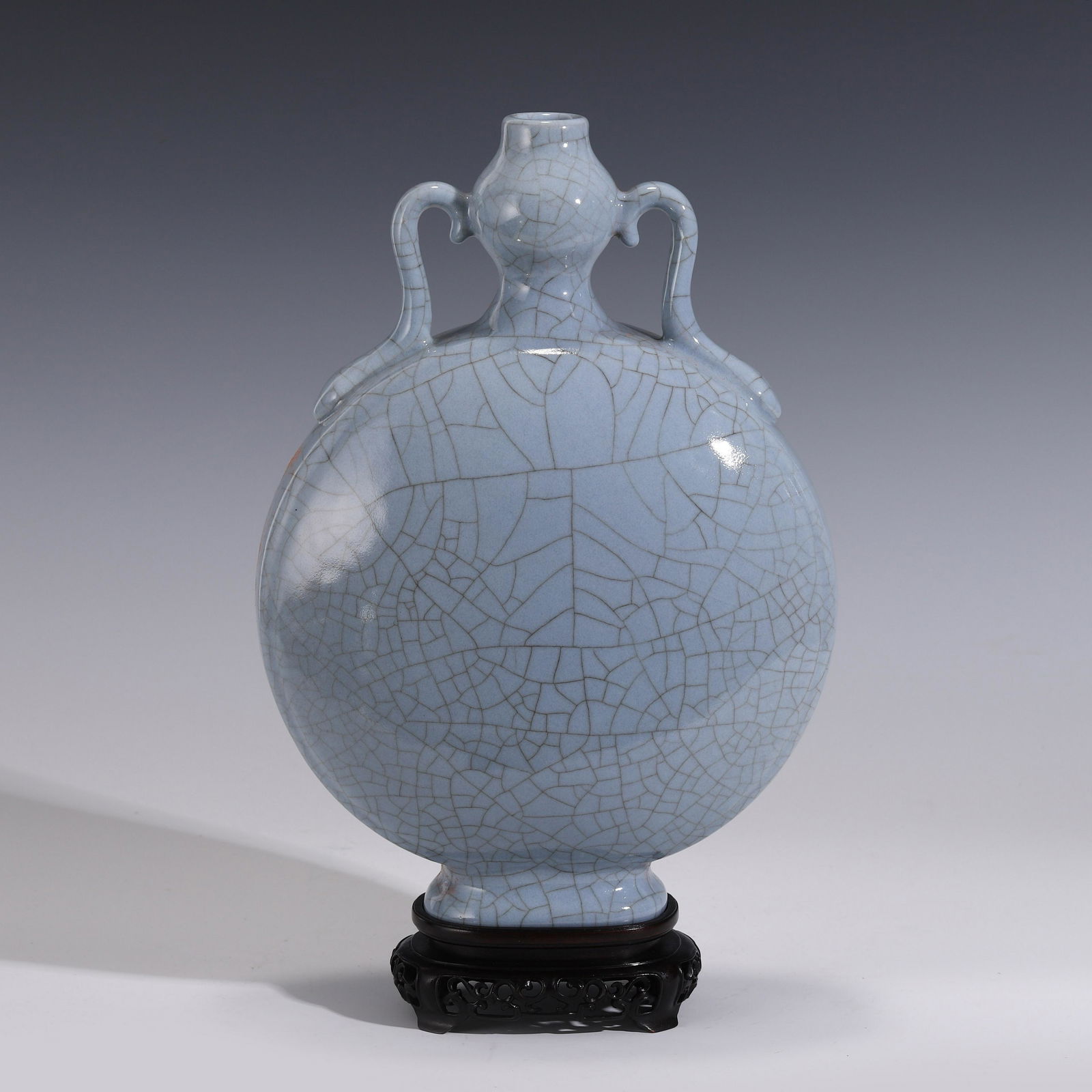 GE TYPE SKY BLUE GLAZED MOON FLASK ON STAND (1 of 10)
