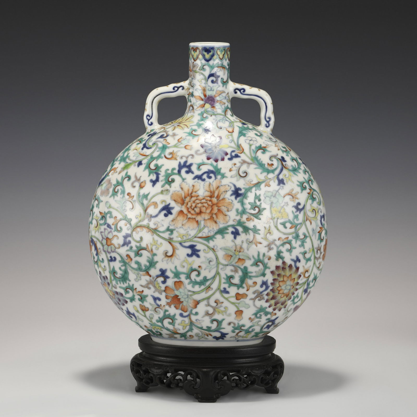 QIANLONG DOUCAI FLORAL MOON VASE ON STAND (1 of 9)