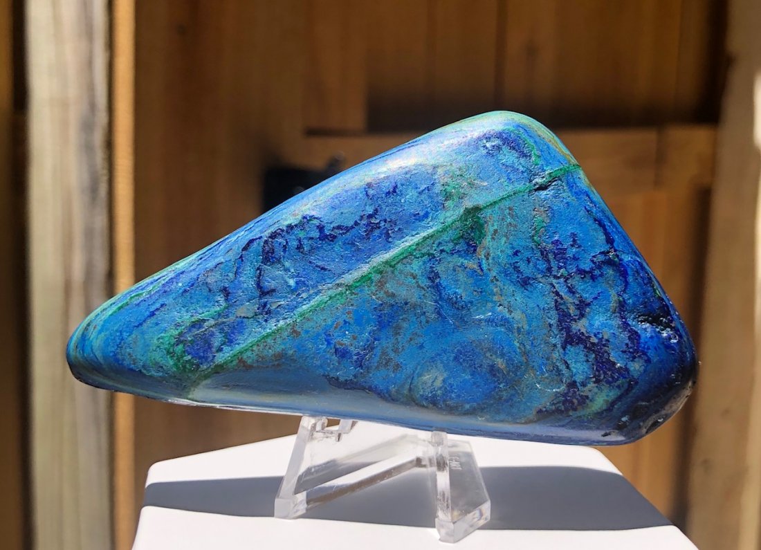 Large Azurite Tumble: Large polished azurite / malachite mix. 95mm X 50mm X 10mm 99.1 Grams.