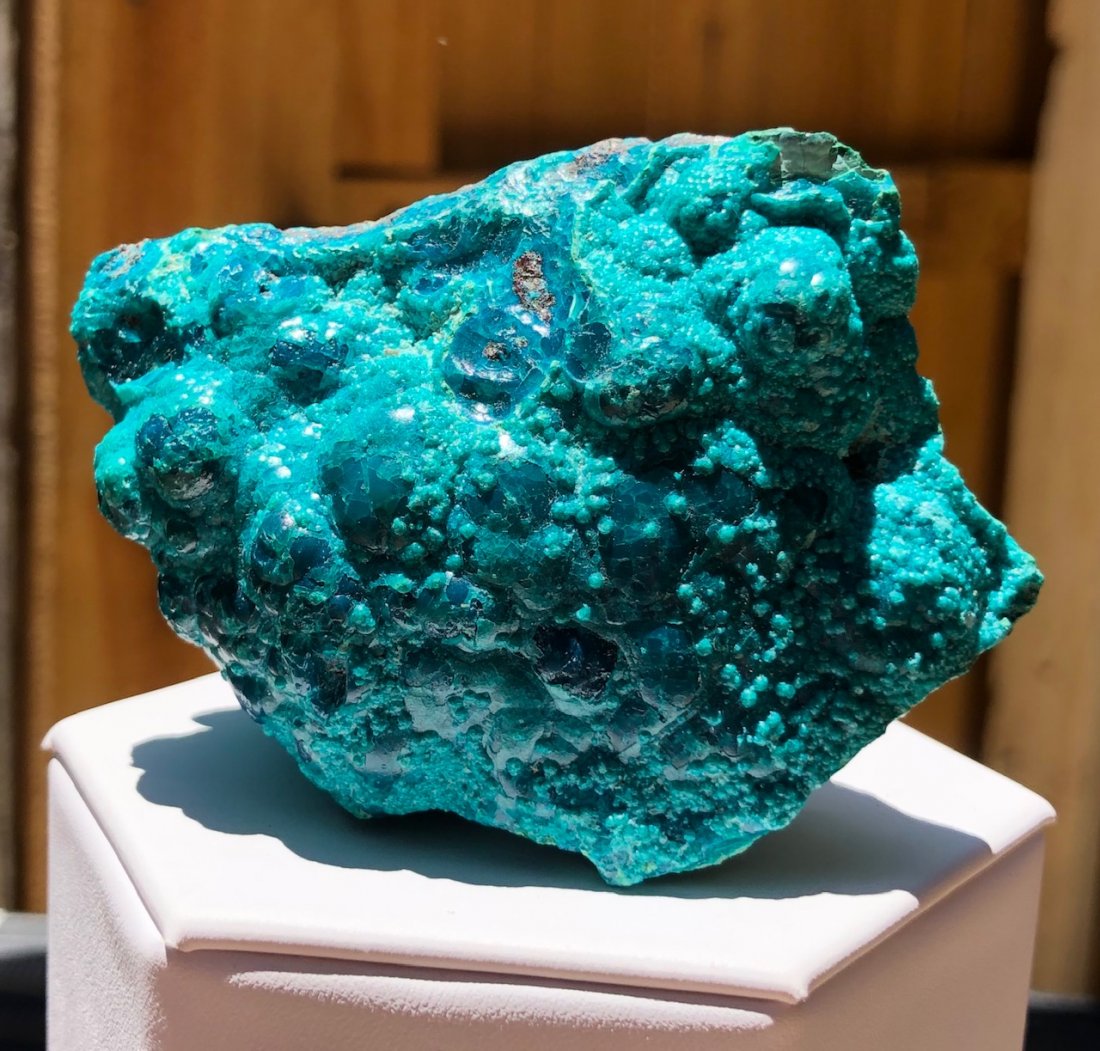 Botryoidal Chrysacolla Specimen: Botryoidal chrysacolla on malachite. Democratic Republic of Congo. Approximately 70mm X 60mm X 35mm. 160 Grams. As pictured.