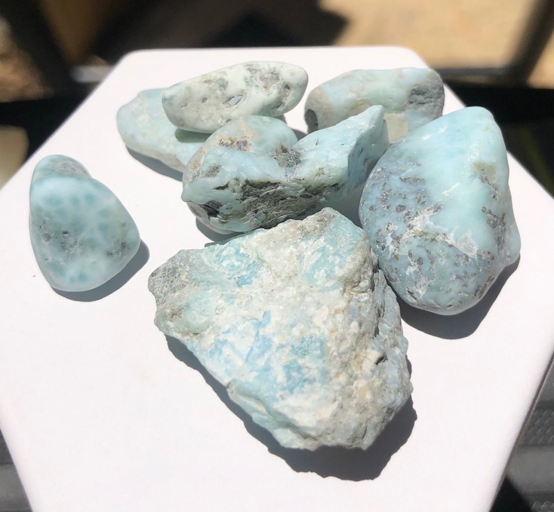 Larimar Rough Lot: Lot of small larimar rough pieces. Dominican Republic. Weight 35 grams.