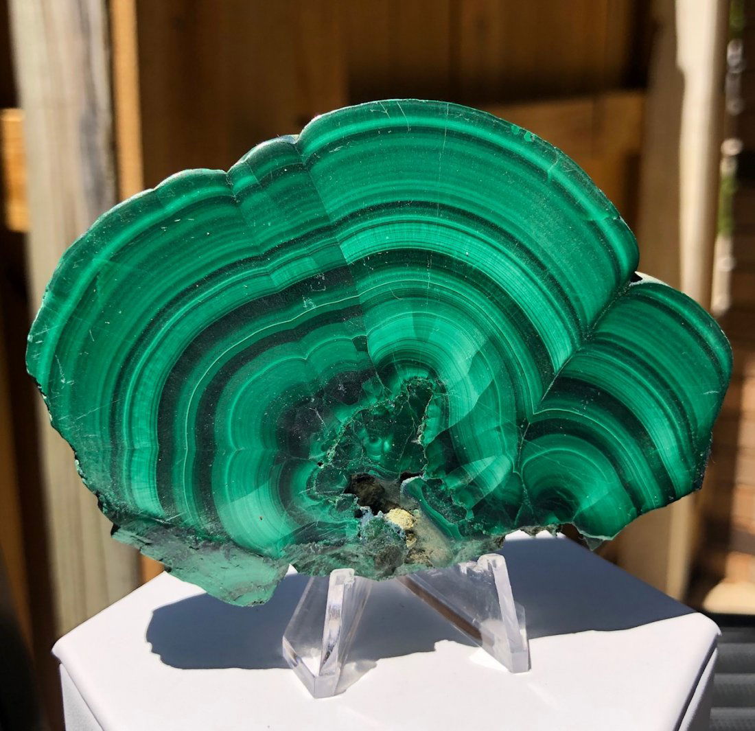 Malachite Slab: Fully polished on both sides. Nice display slab specimens. Congo. 116.9 Grams. Approximately 90mm X 60mm X 07mm.