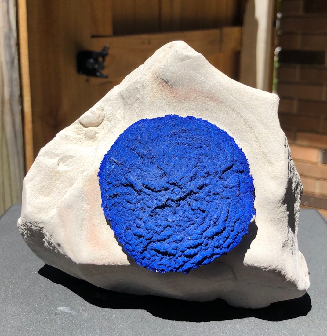 Azurite On Kaolinite: This is a museum quality specimen with single large azurite "sun". These specimens are rare and only found on Aboriginal lands. Malbunka Copper Mine, Northern Territory, Australia. 683 Grams. Approxim