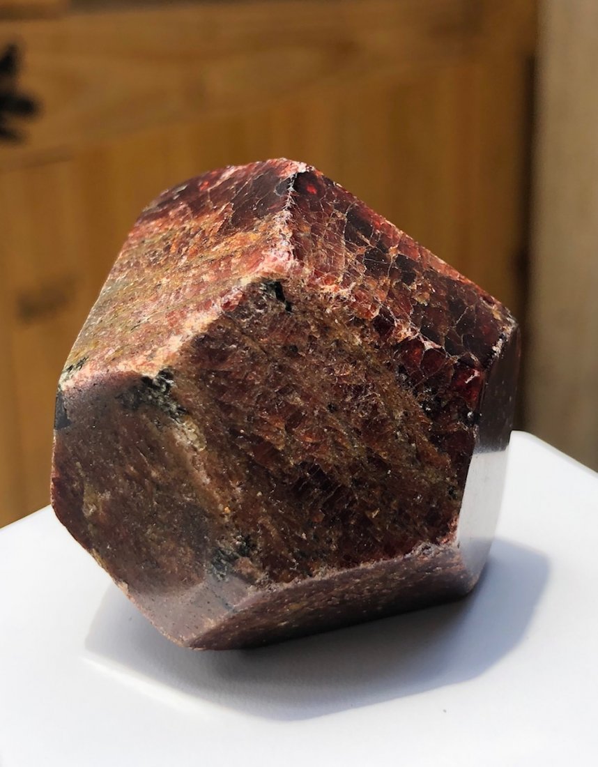 Large Garnet Tumble: Large garnet "tumbles" with defined edges. Pakistan. 55mm X 50mm X 50mm. 176.8 Grams.