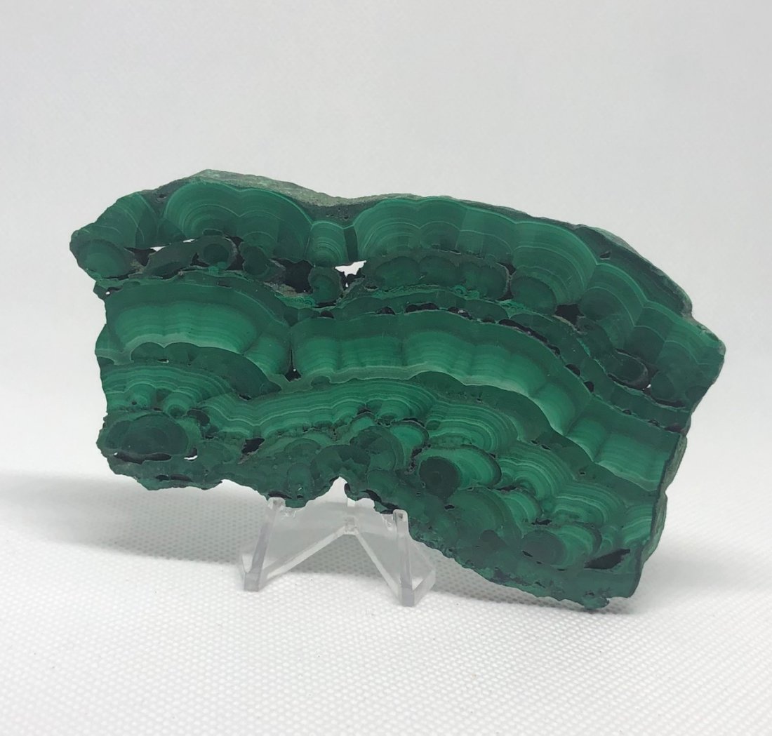 Malachite Slab: Polished malachite slab. Democratic Republic of Congo. Approx 4" x 2.25".