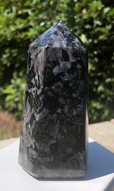 Indigo Gabbro Tower: Beautiful indigo gabbro tower with deep purple hues. Approximately 3.5" very thick tower.