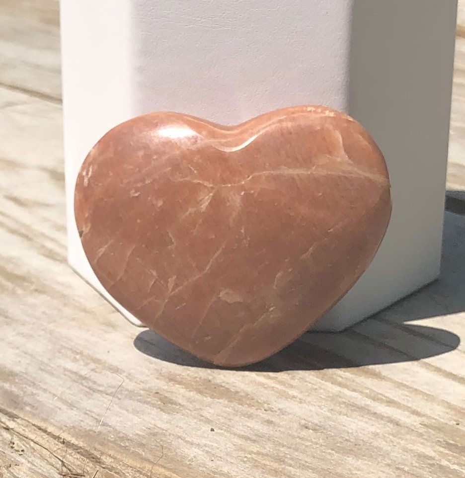 Peach Moonstone Heart: Very nice peach moonstone heart. Approximately 2.5" across.
