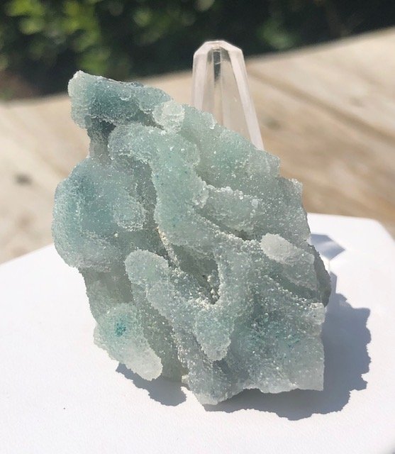 Blue Druzy Chalcedony: Specimen of blue druzy chalcedony from India. Very unique piece. Approximately 2.25 x 1.5".