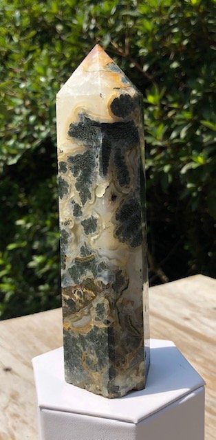 Pyrite And Agate Tower: Probably one of the most unique towers you could ever own. This beautiful agate is loaded with pyrite and makes a beautiful polished combination. Again these are very hard to get and this is the only 
