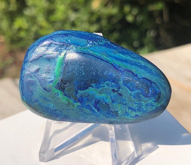 Large Azurite Tumble: Beautiful large azurite and malachite tumble. Africa. Approximately 1.75" long.