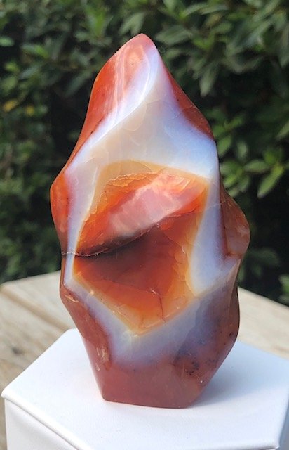 Carnelian Flame: This is an absolute stunner. Carnelian flame with multi color designs. Approximately 4" tall.