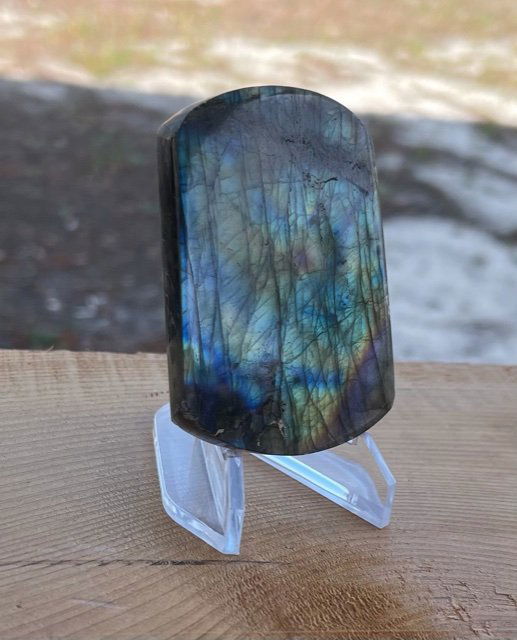 Extra Large Pendant Shaped Labradorite Carving: VERY High flash. 70x50mm.