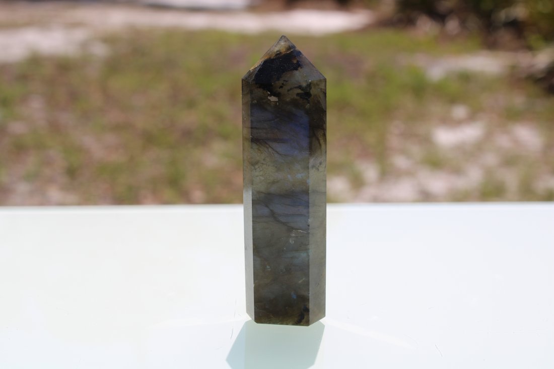 Labradorite Tower: Very flashy labradorite tower. Approximately 85mm tall.