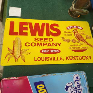 NEW OLD STOCK METAL LEWIS SEED SIGN: 21.5" X 11.5"