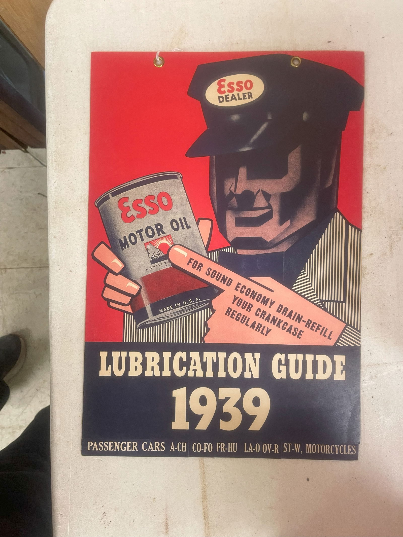 New Old Stock Esso Lubrication Guide 1939 (1 of 1)