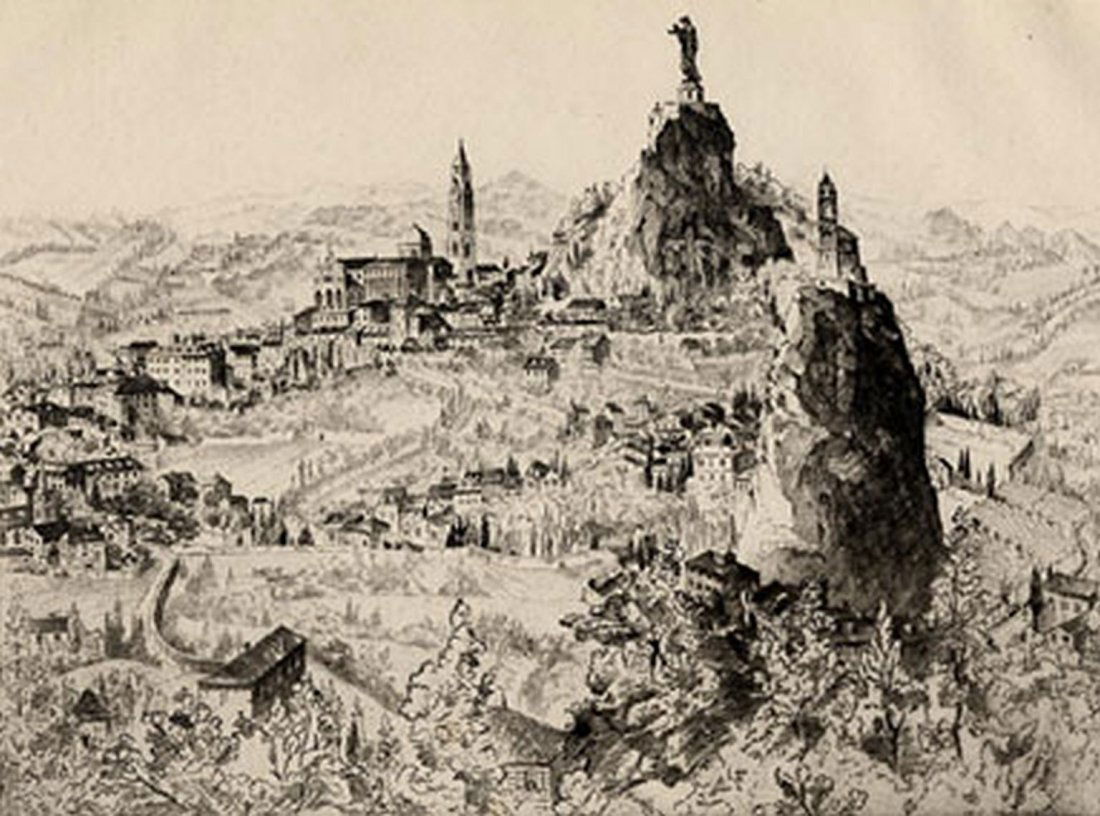 John Taylor Arms, Le Puy, The Cathedral of Notre Dame.: Le Puy, The Cathedral of Notre Dame. Arms, John Taylor - American (1887-1953). Etching, 1928, Fletcher 214, Edition of 100. Signed & dated in pencil. 9 1/2 x 12 3/4. Artist Biography: Arms was born in