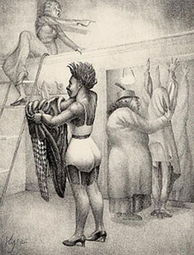 Kyra Markham, The Fit Yourself Shop, 1935: The Fit Yourself Shop. Markham, Kyra - American (1891-1967). Lithograph, 1935, Witkin, page 4, edition of 50. Signed, titled, dated and numbered in pencil. 12 3/4 x 9 3/4. Artist Biography: Kyra Markh