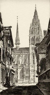 John Taylor Arms, Sunlight on Stone, Caudebec-en-Caux.: Sunlight on Stone, Caudebec-en-Caux. Arms, John Taylor - American (1887-1953). Etching, 1931, Fletcher 241, edition of 164. Signed and dated in pencil. 14 1/2 x 7 5/8. Artist Biography: Arms was born