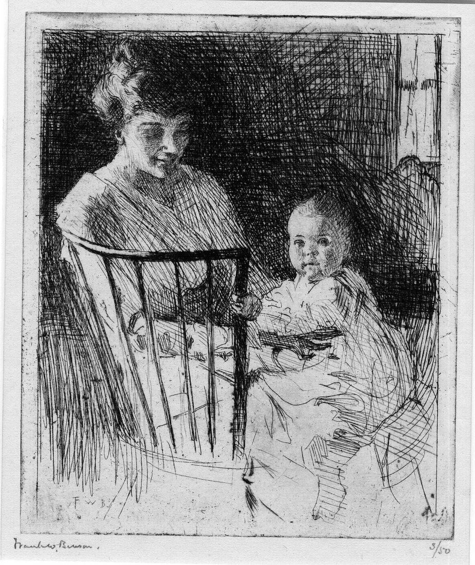 Frank W. Benson, Mother and Child, 1913: Mother and Child. Benson, Frank W. - American (1862 - 1951). Etching & drypoint, 1913, Paff 23, edition of 27. Signed & numbered in pencil. 7 1/4 x 6. Artist Biography: Frank Weston Benson, frequently