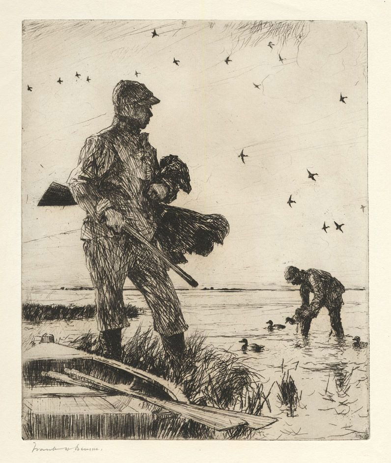 Frank W. Benson, Winter Wildfowling, 1927: Winter Wildfowling. Benson, Frank W. - American (1862 - 1951). Etching, 1927, Paff 265, edition of 150. Signed in pencil. 11 7/8 x 9 7/8. Artist Biography: Frank Weston Benson, frequently referred to