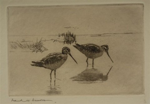 Frank W. Benson, Pair of Snipe, 1932: Pair of Snipe. Benson, Frank W. - American (1862 - 1951). Etching, 1932, Paff 323, Edition of 150. Signed in pencil. 3 3/8 x 5 13/16. Artist Biography: Frank Weston Benson, frequently referred to as F