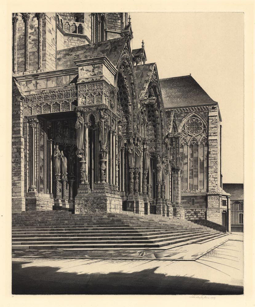 John Taylor Arms, In Memoriam (The North Portal Chartr): In Memoriam (The North Portal of Chartres Cathedral). Arms, John Taylor - American (1887-1953). Etching, 1939. Edition 312. Signed and dated in pencil. Inscribed "To my friend Harry T. Peters, John Ta