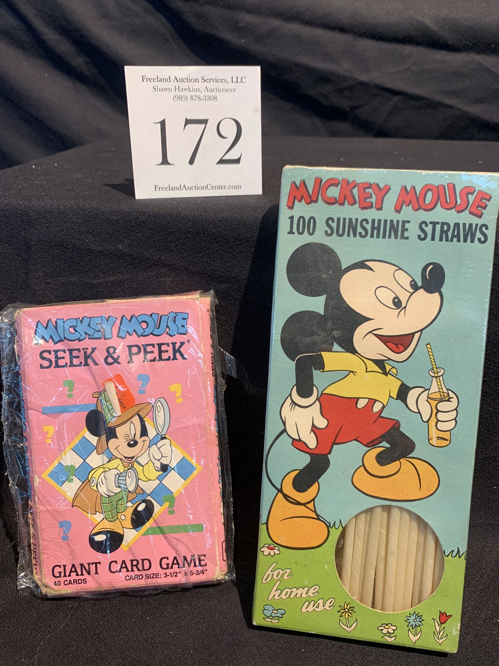 pair of vintage Mickey Mouse collectible Card Game and: pair of vintage Mickey Mouse collectible Card Game and 100 Sunshine Straws
