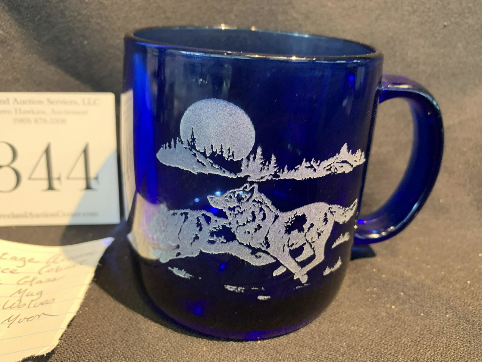 group of COBALT BLUE wolf mug and tall vase: group of COBALT BLUE wolf mug and tall vase