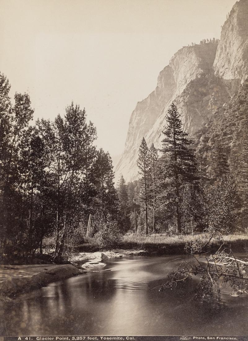 3 ALBUMEN WATKINS, WEED & TABER YOSEMITE AREA: 1. CHARLES WEED The Original Big Tree, 1864, 6.9x8.6" on 8x8.6" beige mount with "The first Wellingtonia discovered in Calaveras" grove" in ink on the mount margin below the print. ASG# UNK/3600 Mammo